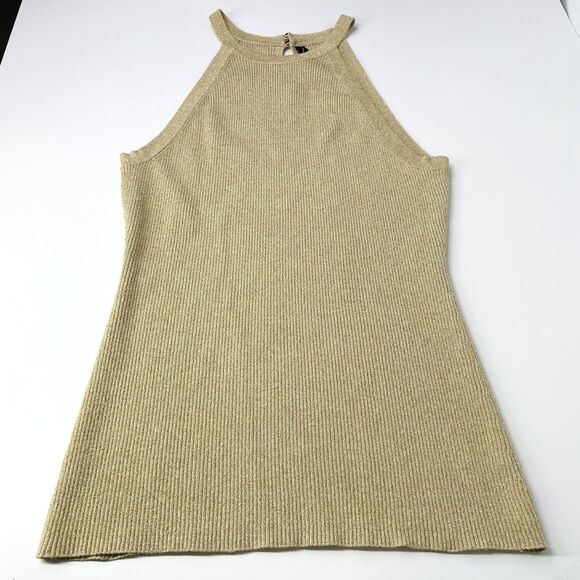 INC Gold Shimmer Tank Top Large Gold Sparkle Sheen Going Out Tank Top Large INC - Picture 1 of 15